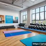 Home 21 퍼스널트레이너 이직 후 주의사항 - A bright, modern fitness studio interior filled with diverse clients engaged in various workout acti...