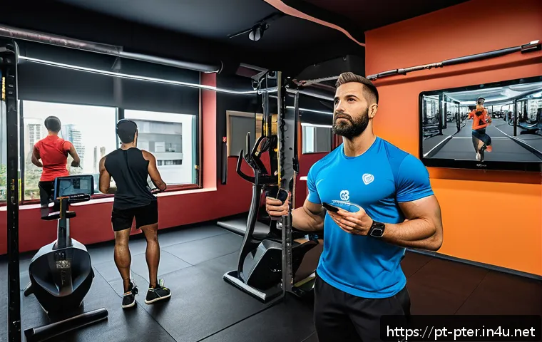 퍼스널트레이너 심화 교육 과정 - A modern fitness training studio in São Paulo, Brazil, featuring a diverse group of adult clients an...